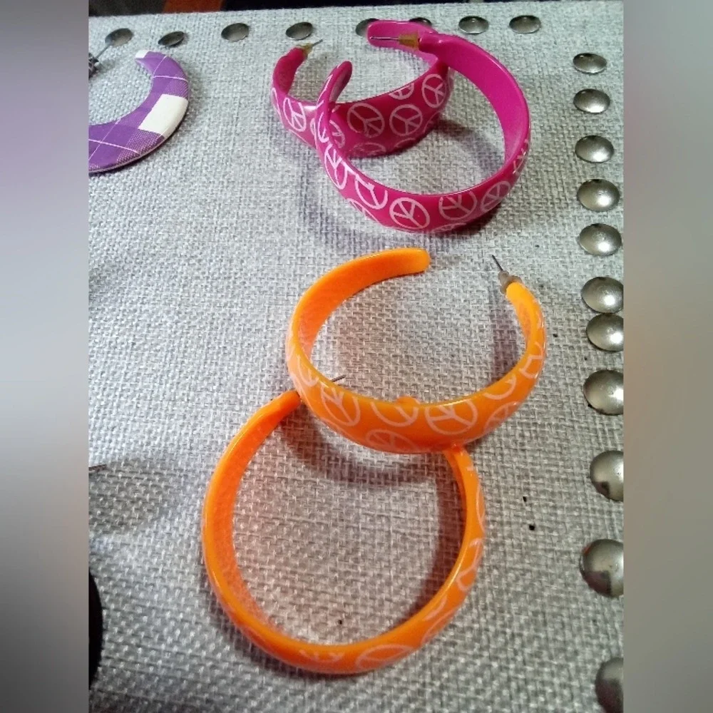 Fun Hoop Earrings Set of 9 Colorful Acrylic Boho Statement Jewelry